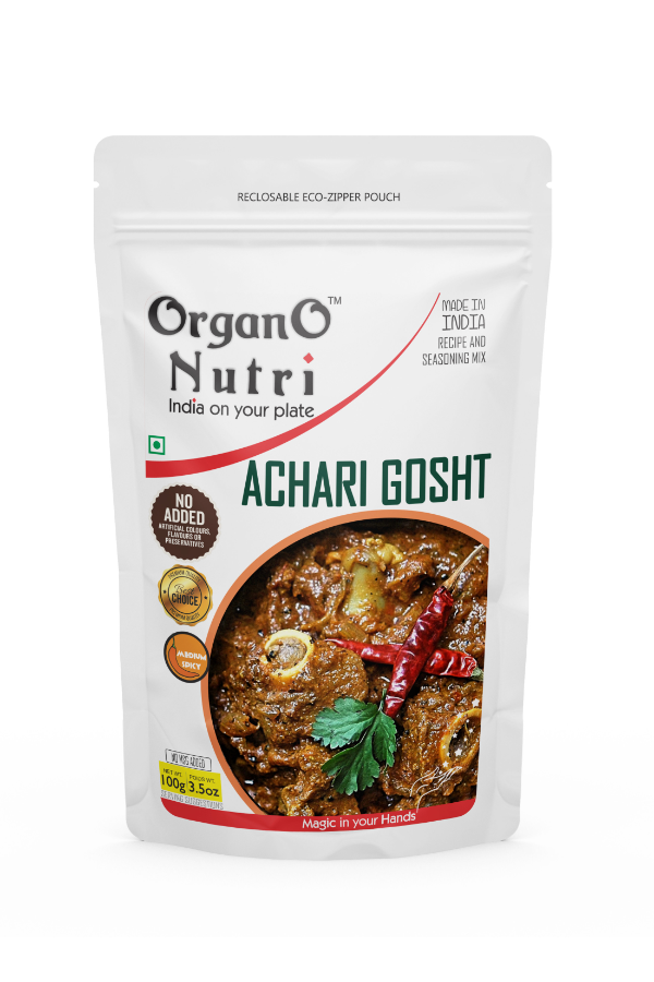 OrganoNutri Achari Gosht Masala | 100g | Reclosable Eco-Zipper Pouch